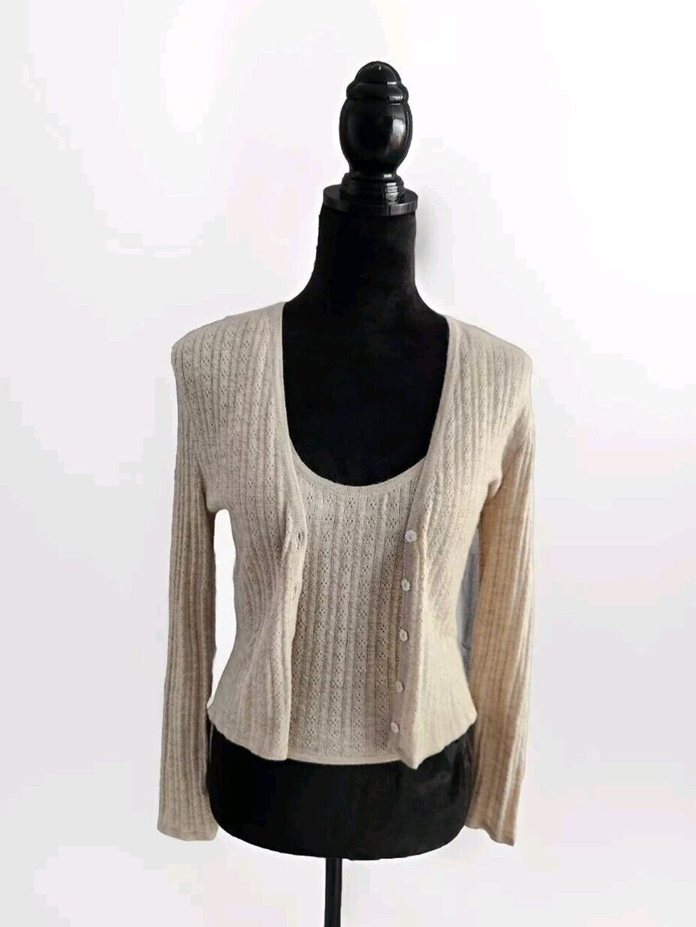 Lamberto Losani Women's Cashmere Beige Tank & Cardigan Set Size M Pre-owned